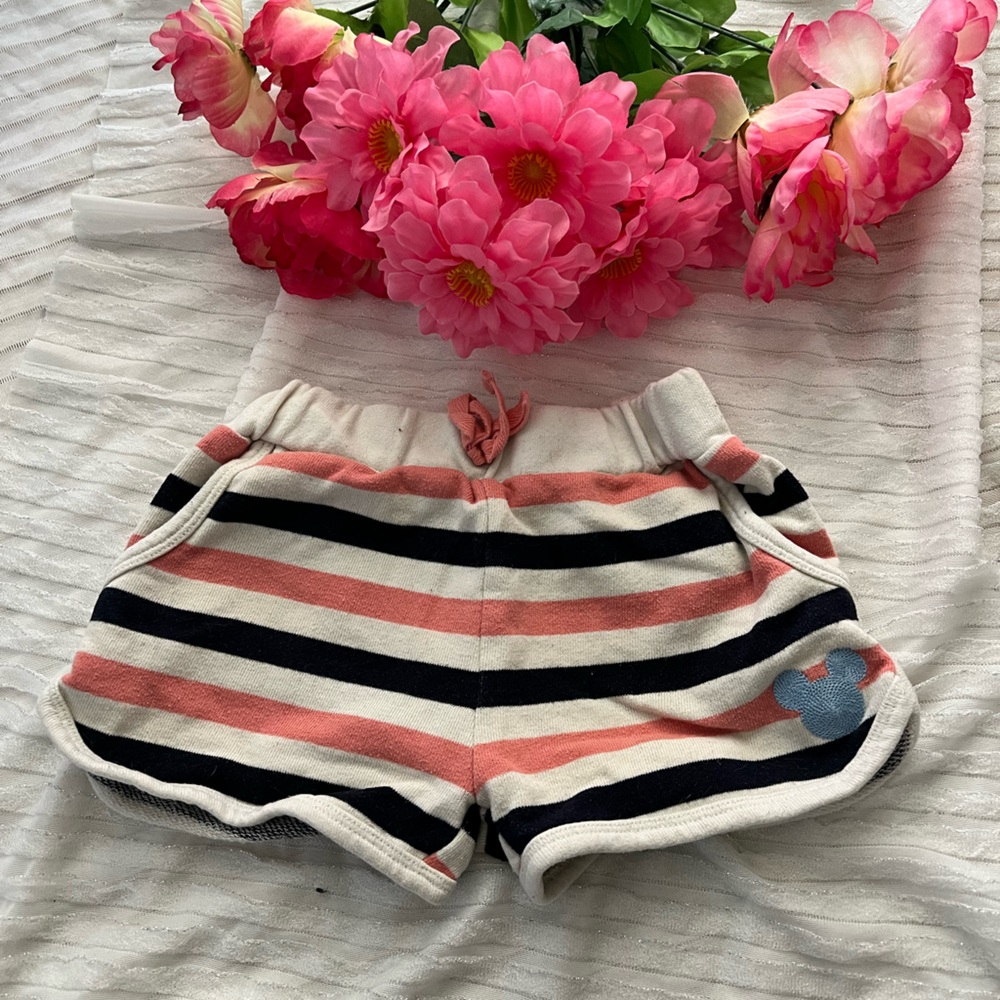 Pink and Black Striped Shorts with Elastic Hem